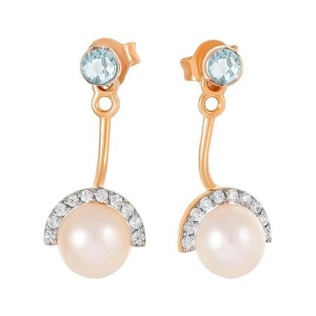 Серьги-пусеты детские TALANT из золота с жемчугом и фианитами