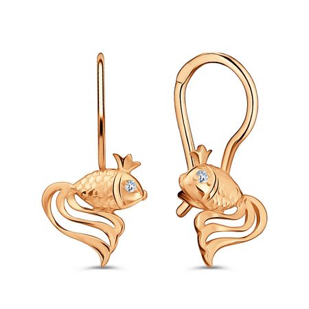 Золотые детские серьги Золотая рыбка с фианитами