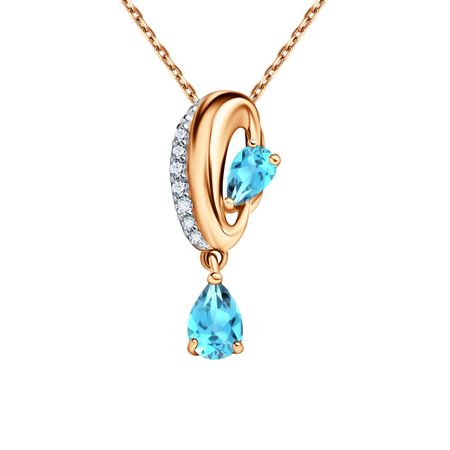 Золотая подвеска с топазами Sky и фианитами с родированием