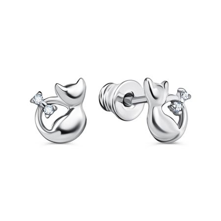 Серебряные детские серьги Кошка с фианитами нюта яковлева кошка шкодя и ее маленькое королевство