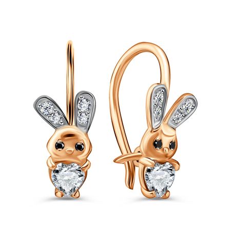 Золотые детские серьги с топазами и фианитами с родированием