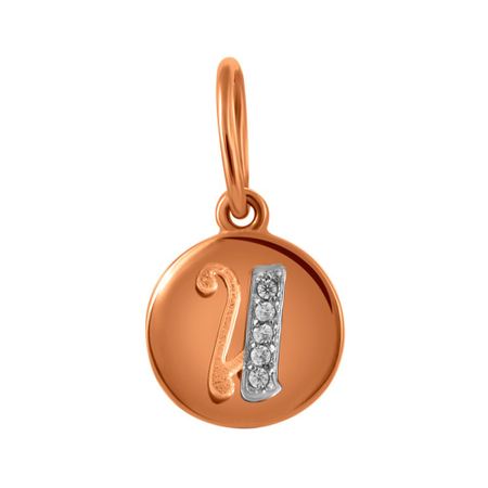 Золотая подвеска буква И с фианитом