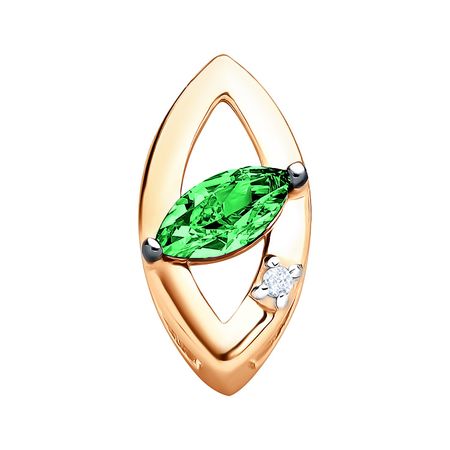 Золотая подвеска с изумрудом и бриллиантом с родированием