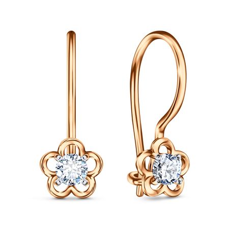 Золотые детские серьги Цветок с фианитами