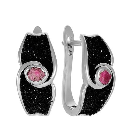 Серьги из серебра с корундами и глиттером