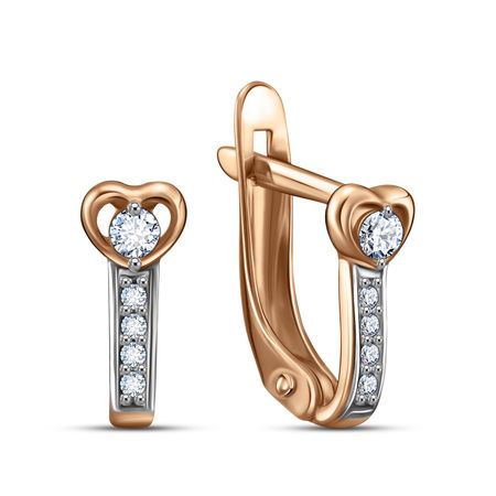 Золотые детские серьги с фианитами и родированием