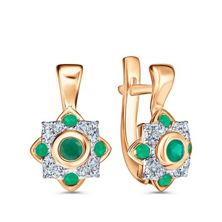 Золотые серьги с агатами и фианитами с родированием