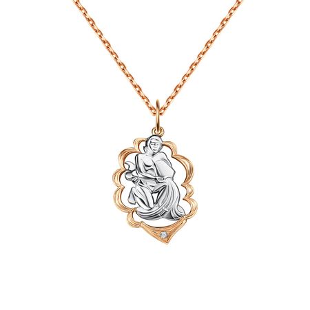 Золотая подвеска с фианитом со знаком зодиака Водолей