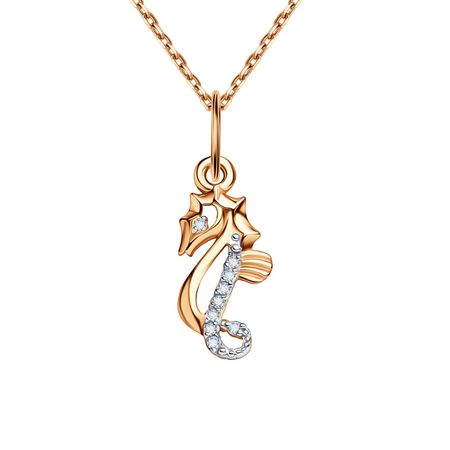 Золотая подвеска Морской конек с фианитами
