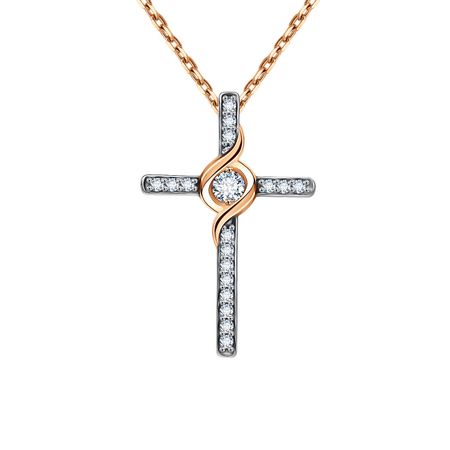 Золотая подвеска Крест с топазом и фианитами с родированием