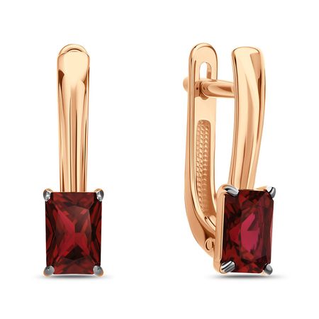 Золотые серьги с гранатом и черным родированием