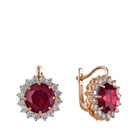 Золотые серьги с гранатом и бриллиантами