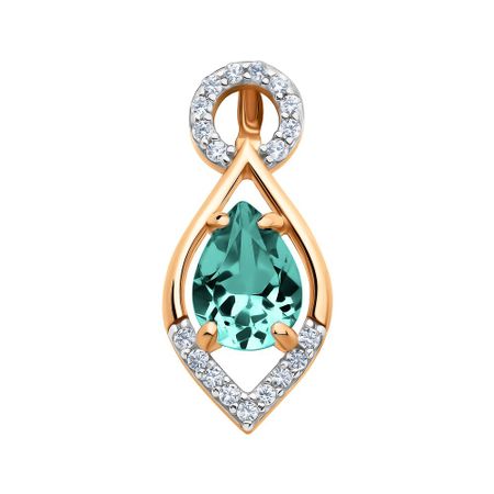 Золотая подвеска с кварцем и фианитами с родированием