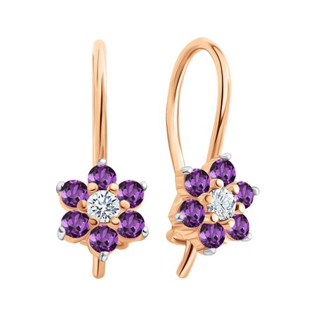 Золотые серьги со шпинелью нано и фианитами