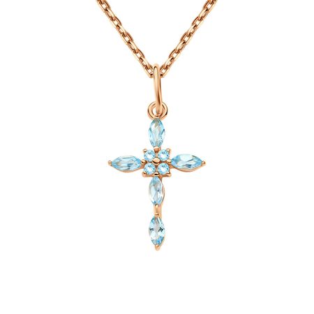 Золотая подвеска Крест с топазами Swiss и фианитами