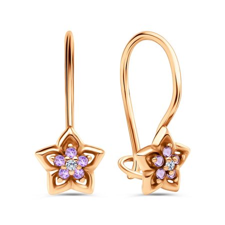 Золотые серьги со шпинелью нано и фианитами