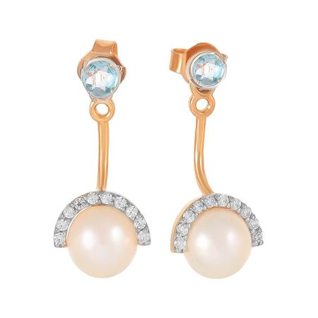 Золотые детские серьги с жемчугом и топазами с фианитами