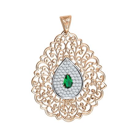 Золотая подвеска с изумрудом и бриллиантами с родированием
