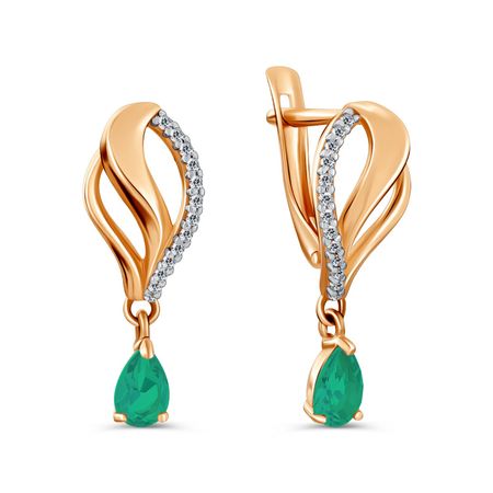 Золотые серьги с агатами и фианитами с родированием