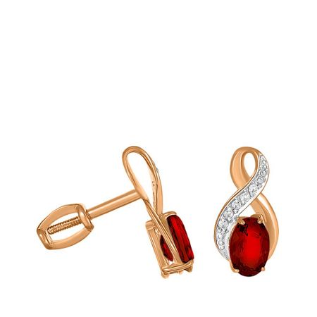 Серьги-пусеты TALANT из золота с гранатом и фианитами