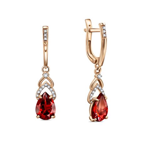 Золотые серьги с гранатом и бриллиантами