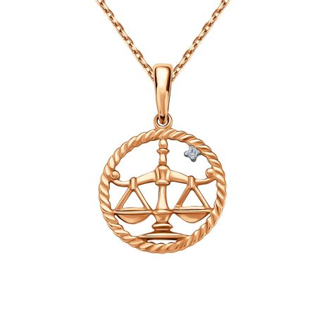 Золотая подвеска с фианитами со знаком зодиака Весы