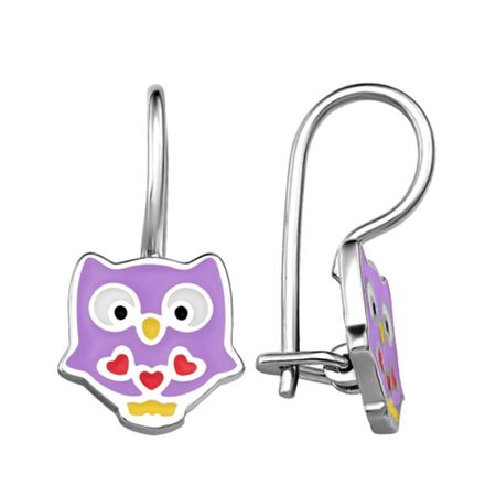 Серебряные детские серьги Сова с эмалью и родированием значок i love books сова с книгой металл 12 08599 965