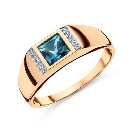 Золотая печатка с топазом и фианитами с родированием