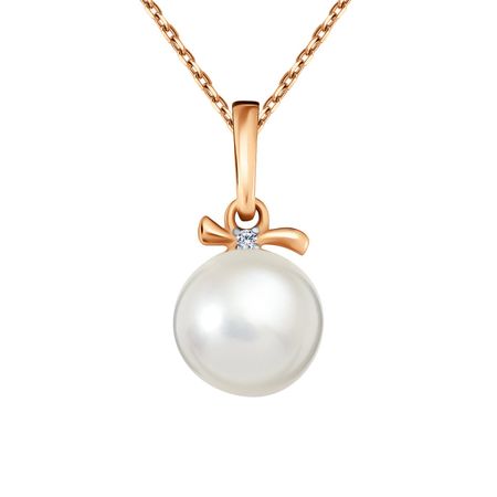 Золотая подвеска с жемчугом и фианитом с родированием