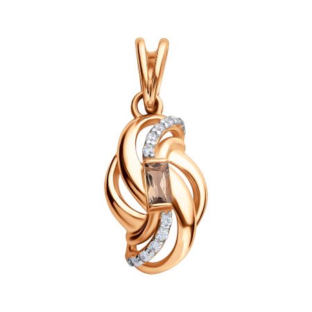 Золотая подвеска с раухтопазом и фианитами с родированием