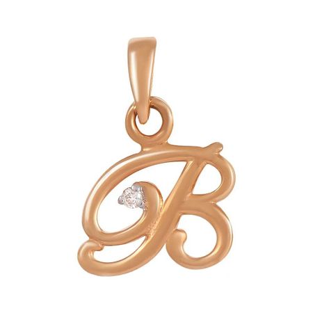Золотая подвеска буква В с бриллиантом