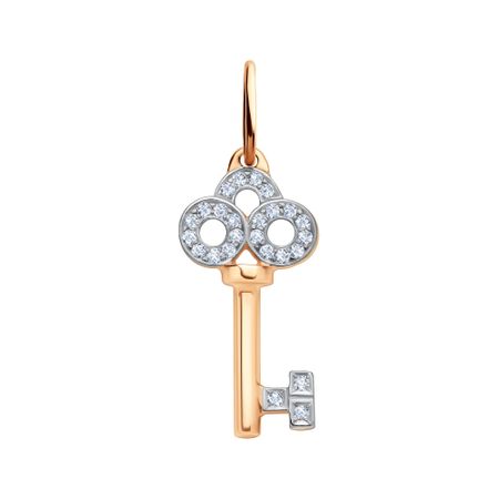 Золотая подвеска Ключ с фианитами