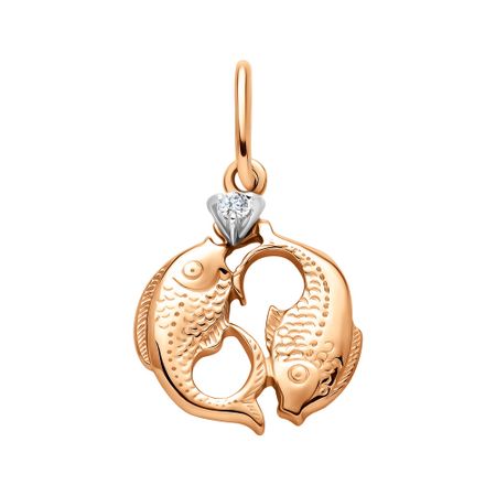 Золотая подвеска с бриллиантом и родированием со знаком зодиака Рыбы