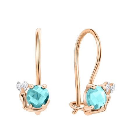 Золотые детские серьги с топазами Swiss  и фианитами с родированием
