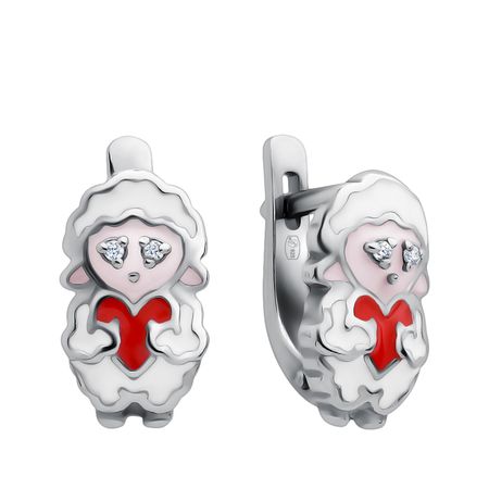 Серебряные серьги Овечка с эмалью и фианитами с родированием стив смолман как овечка поверила тигрёнку