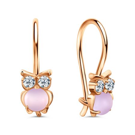 Золотые детские серьги Сова с кварцем и фианитами