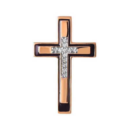 Золотая подвеска Крест с эмалью и бриллиантами