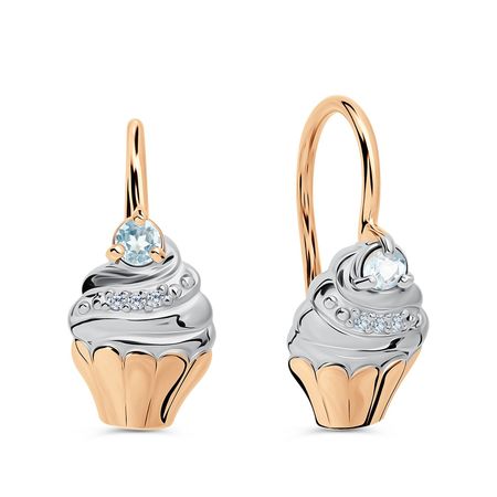 Золотые детские серьги с топазами Swiss и фианитами с родированием