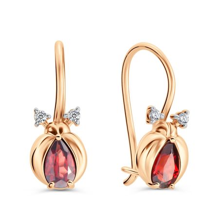 Золотые серьги с гранатом и фианитами