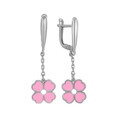 Серебряные детские серьги Цветок с эмалью и родированием