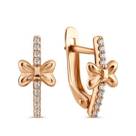 Серебряные детские серьги Бант с фианитами и позолотой
