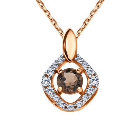 Золотая подвеска с раухтопазом и фианитами с родированием