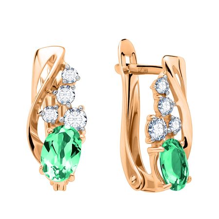 Серьги из золота с кварцем и фианитами