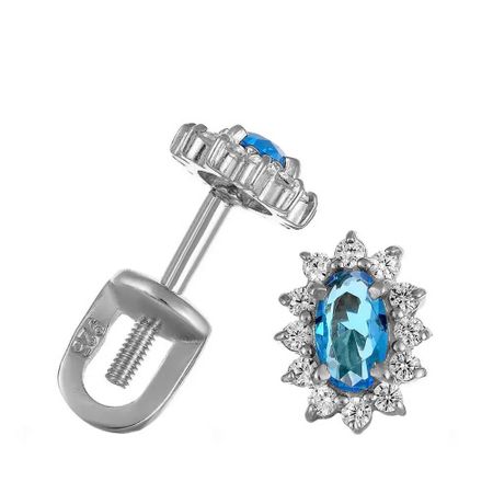 Серебряные серьги с ювелирным стеклом и фианитами с родированием