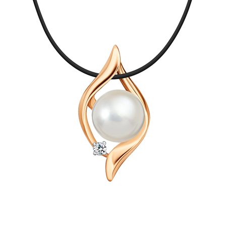 Золотая подвеска с жемчугом и фианитом