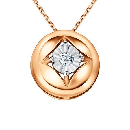 Золотая подвеска с бриллиантом и родированием с алмазной гранью