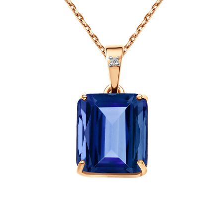 Золотая подвеска с сапфиром и бриллиантом с родированием