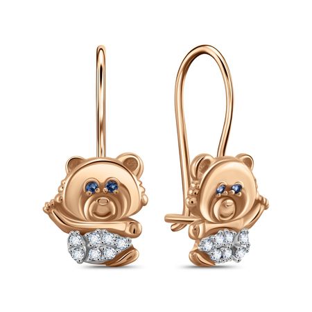 Золотые детские серьги Медведь с фианитами маша и медведь