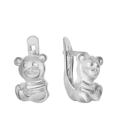 Серебряные детские серьги Медведь с родированием маша и медведь