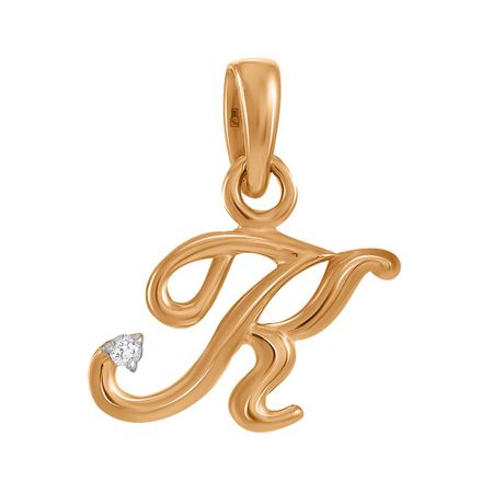 Золотая подвеска буква К с бриллиантом